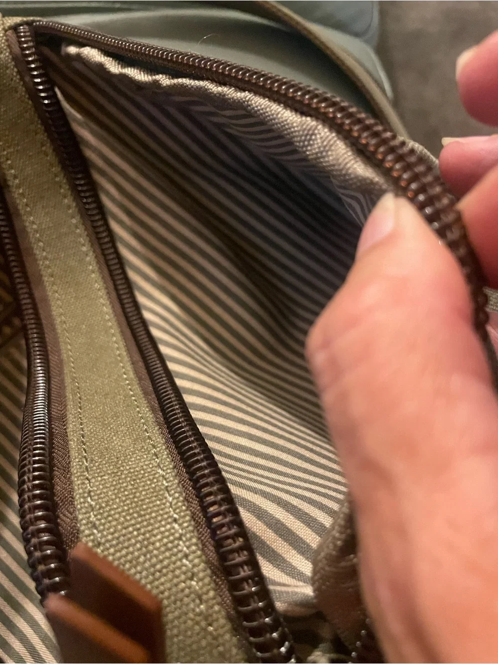 Antik Kraft Olive Canvas Sling Backpack with Brown Accents
